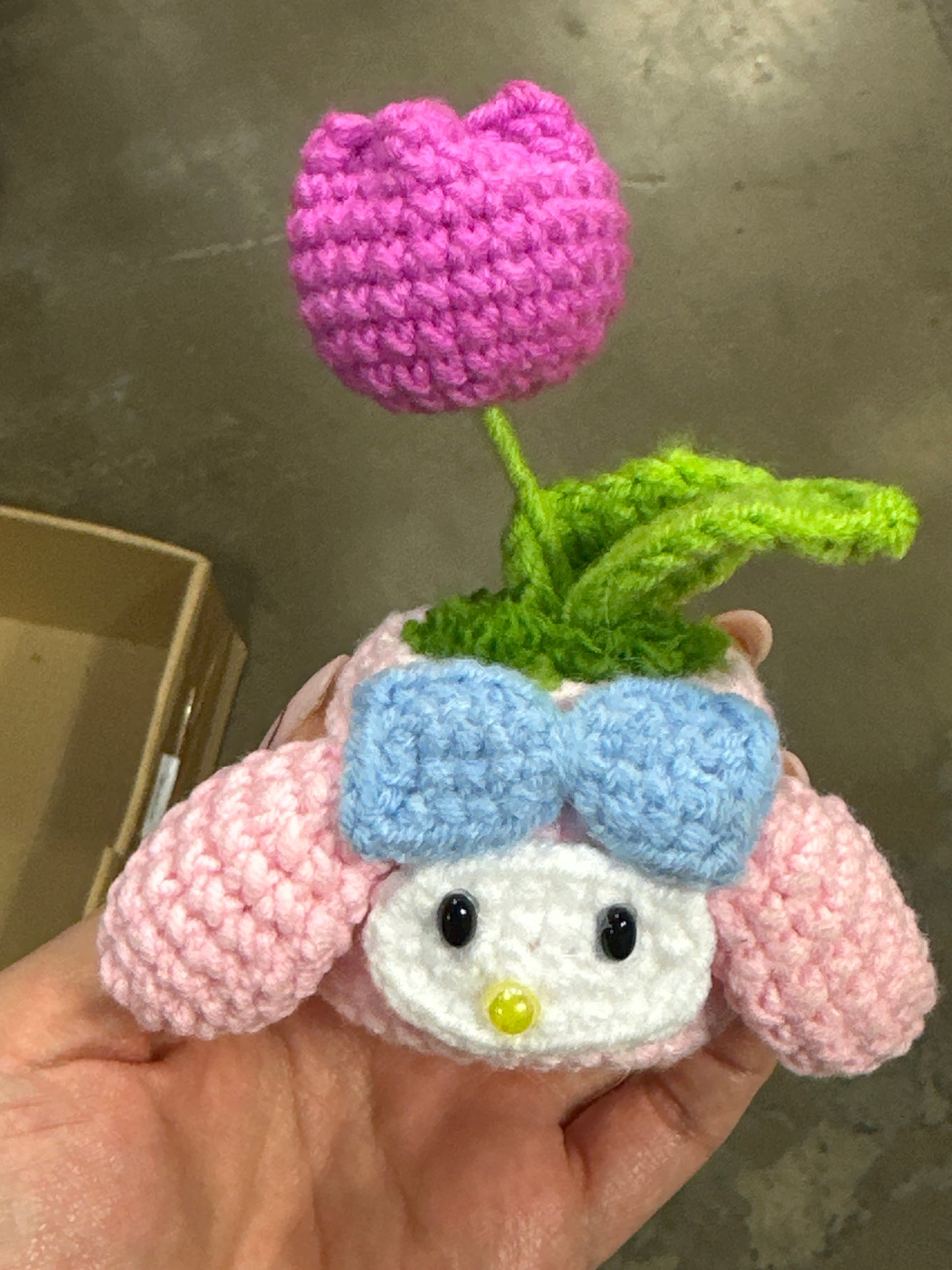 Pink Crochet Pot Green Pink Flower