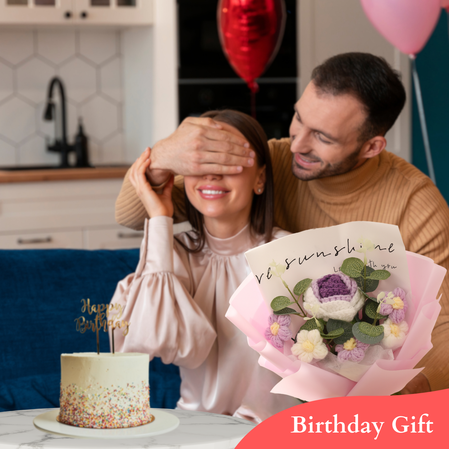 Completed Handmade Crochet Flower Bouquet (Purple Roses, Purple and White Daisies)