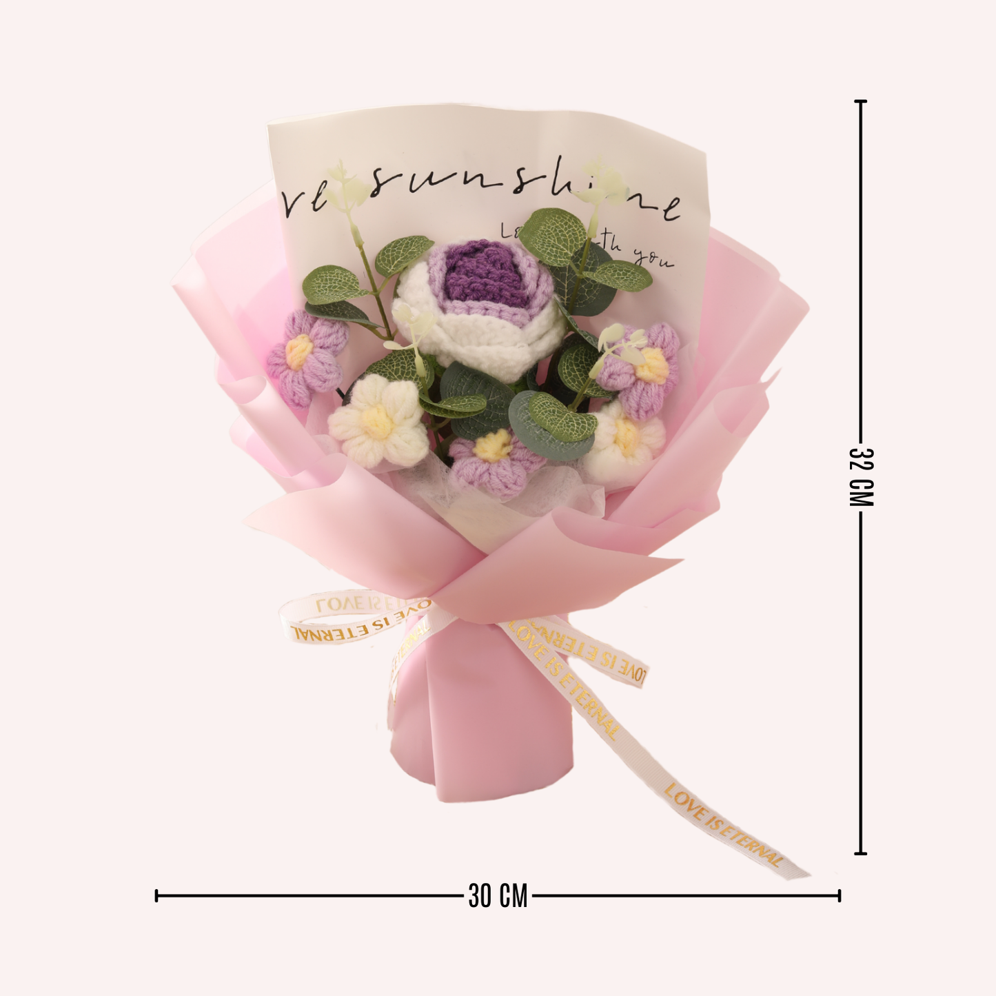 Completed Handmade Crochet Flower Bouquet (Purple Roses, Purple and White Daisies)