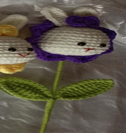 Handmade Crochet Rabbit Doll Toy Single Flower