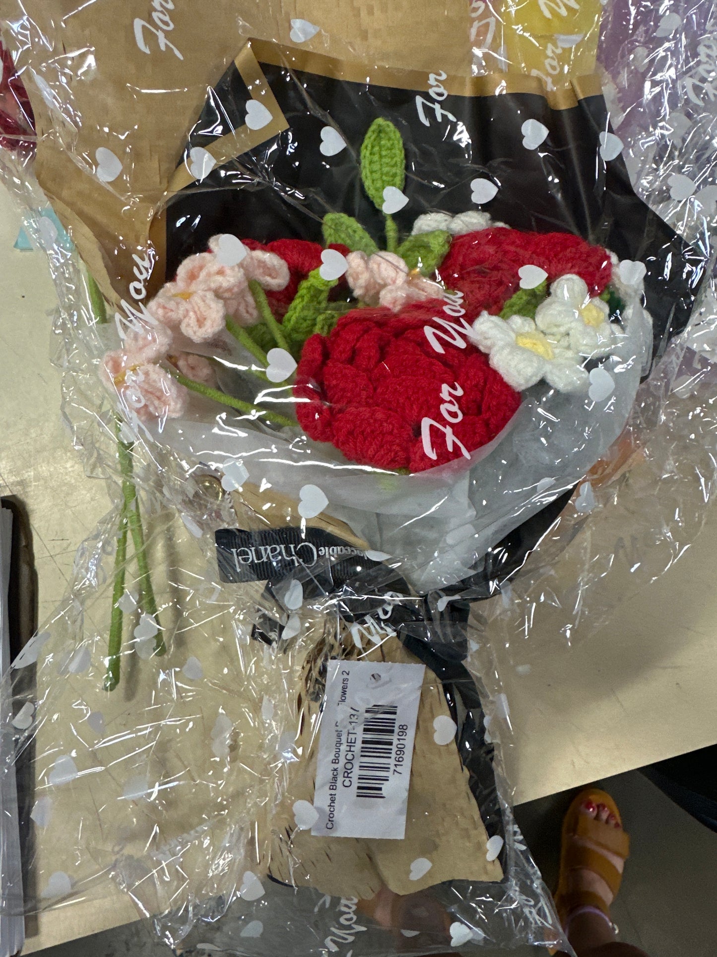 Crochet Black Bouquet Red Flowers 2