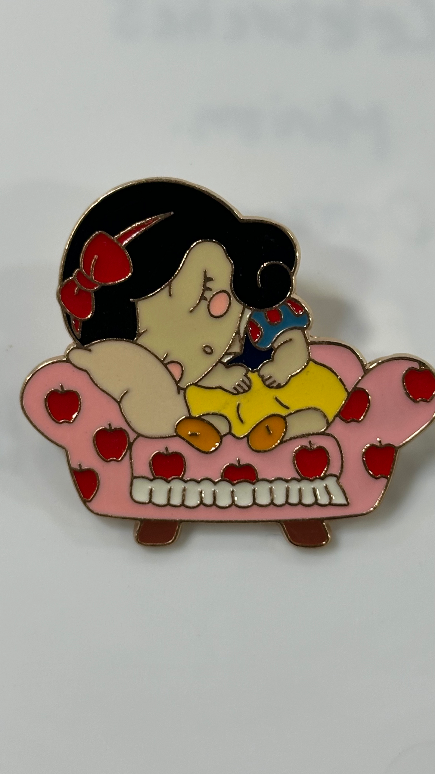 Metal Pin - Black Hair Cute Little Girl Sleeping On the Couch
