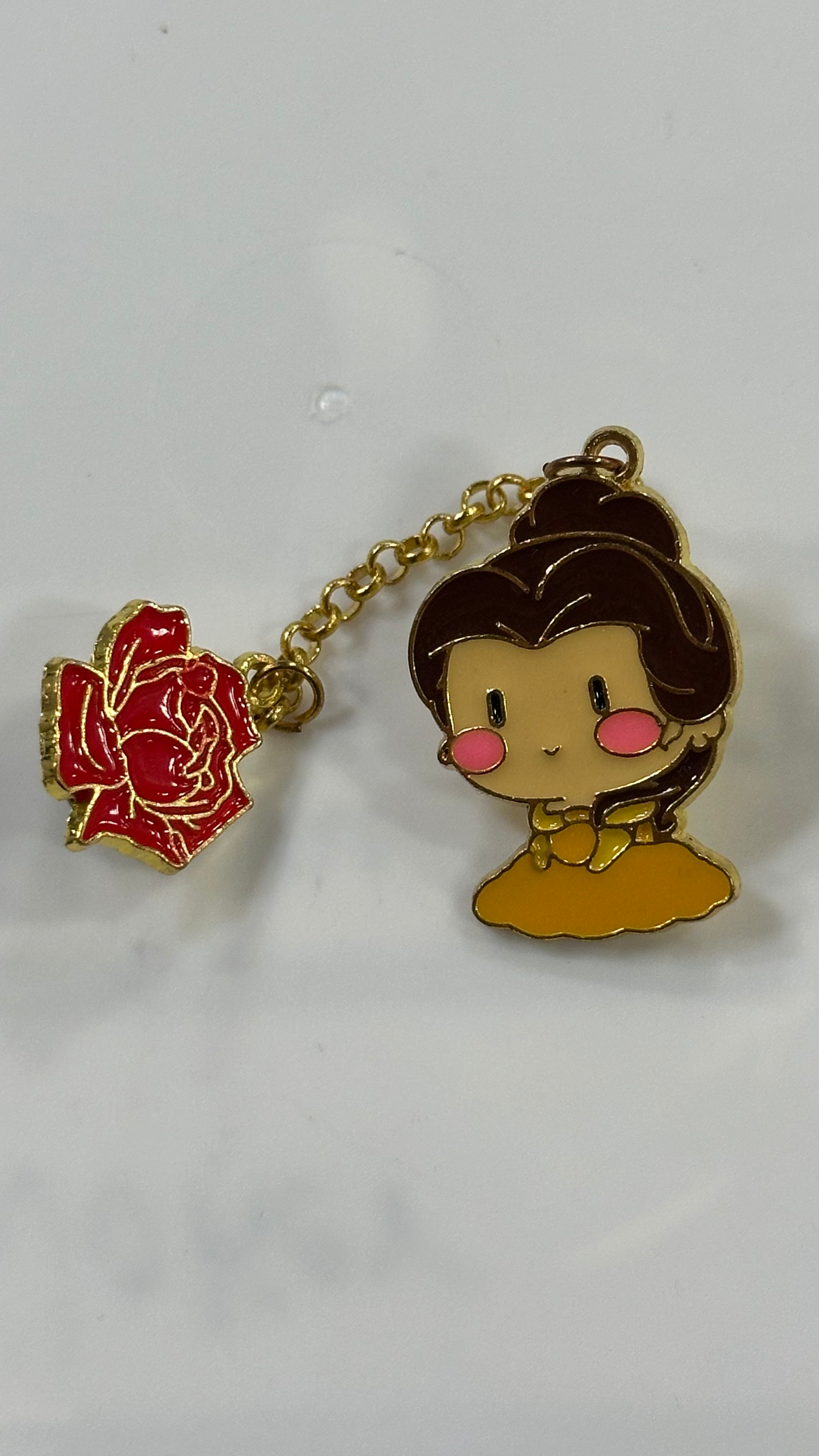 Metal Pin - Brown Haired Yellow Clothed Girl Attached to Flower