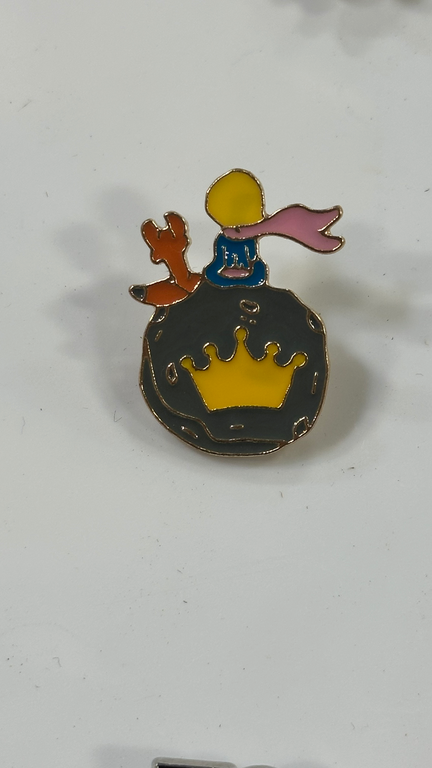 Metal Pin - The Little Princses With dog on top of planet
