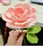 French Rose Pink Crochet Flower