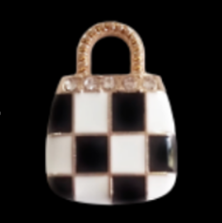 Metal Charm - Black & White Checkered Bag
