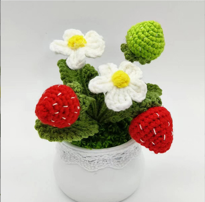 Crochet Flower Daisy and Strawberry Pot