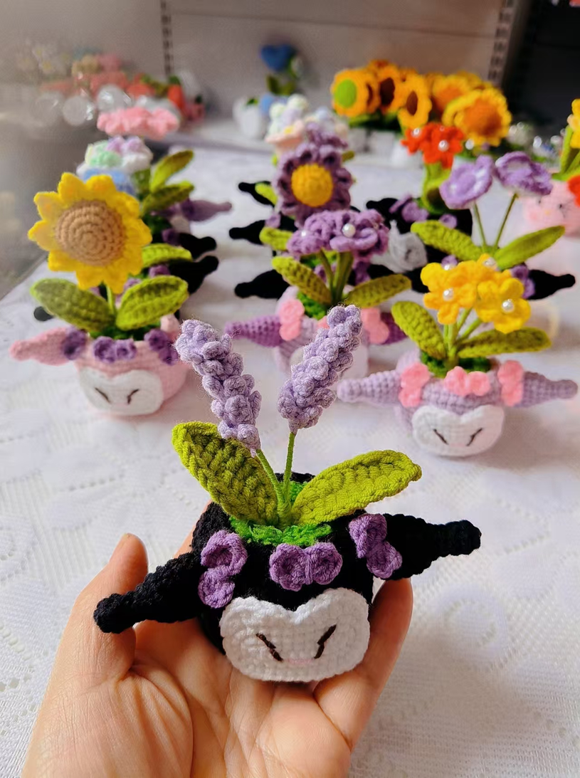Flower Pot Black Cow With Purple Flowers