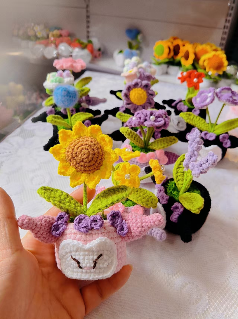 Flower Pot Pink Cow With Purple Flowers