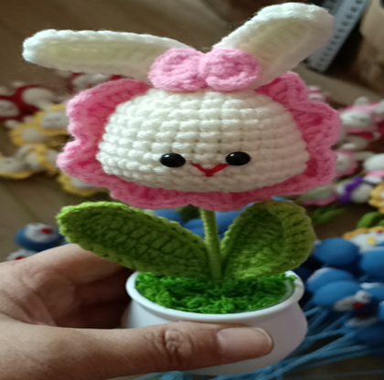 Pink Hello Kitty Crochet Yellow Doll Toy Flower Pot