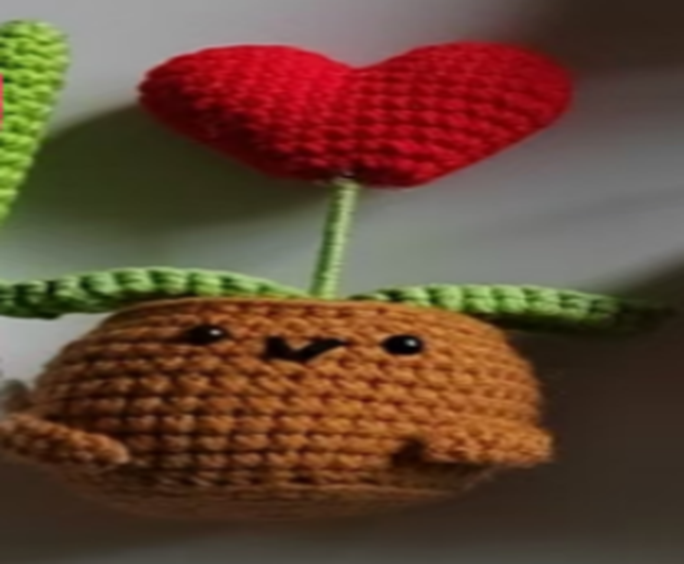 Brown Crochet animal Pot, With Red heart flower