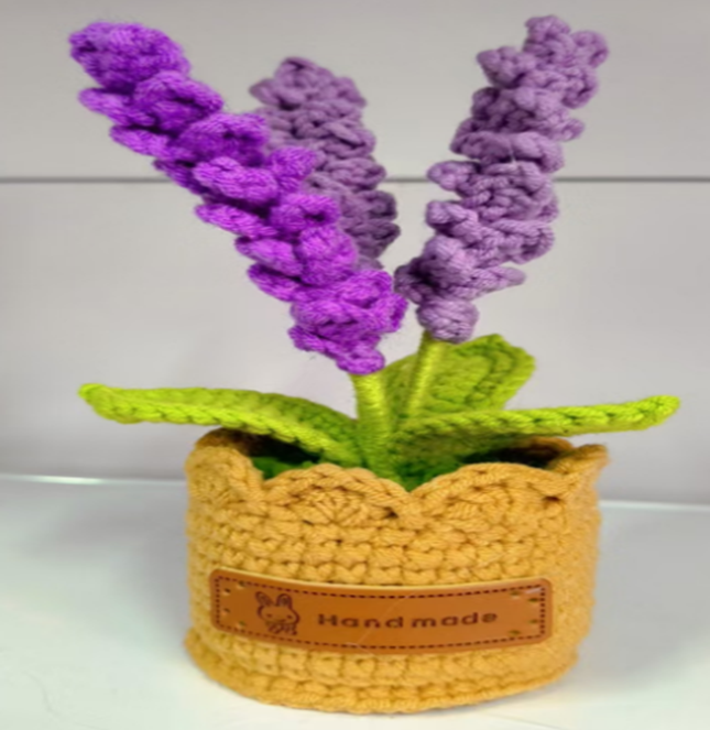 Brown Crochet Pot, With Purple flower