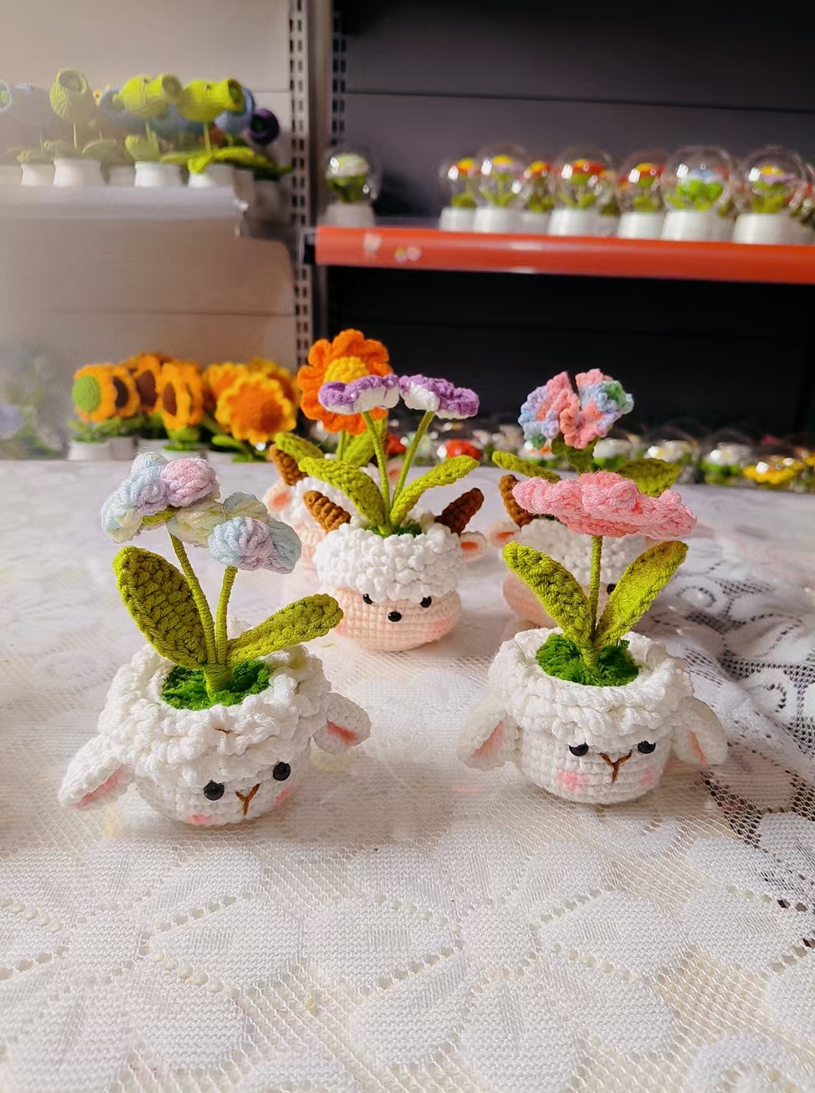 Flower Pot White Bunny With Pink Cheeks