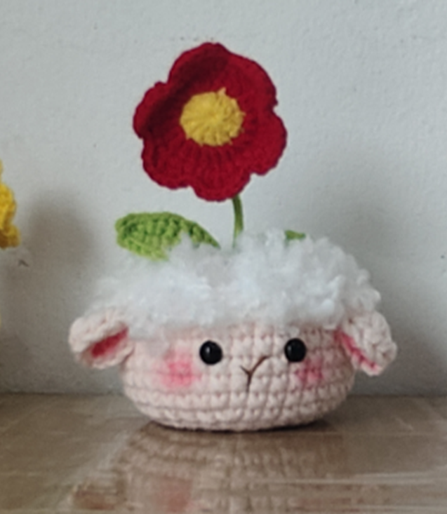 Pink Hello Kitty Crochet Red Flower Pot