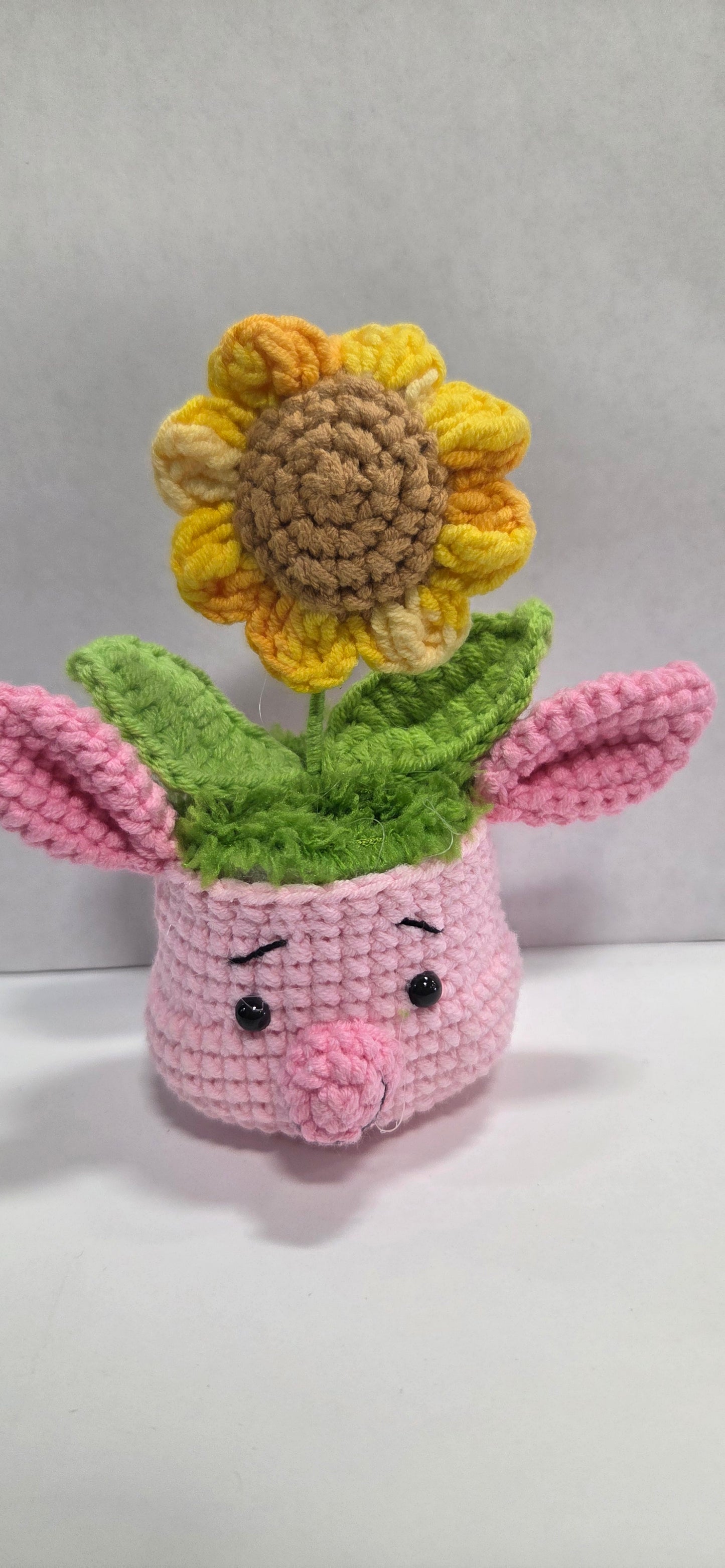 Crochet Piglet Flower Pots with Flowers