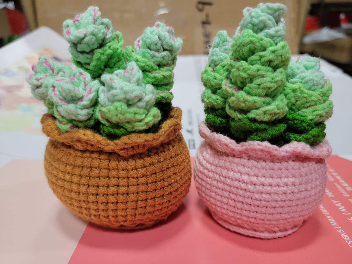 Green Crochet Flower with Brown Pot