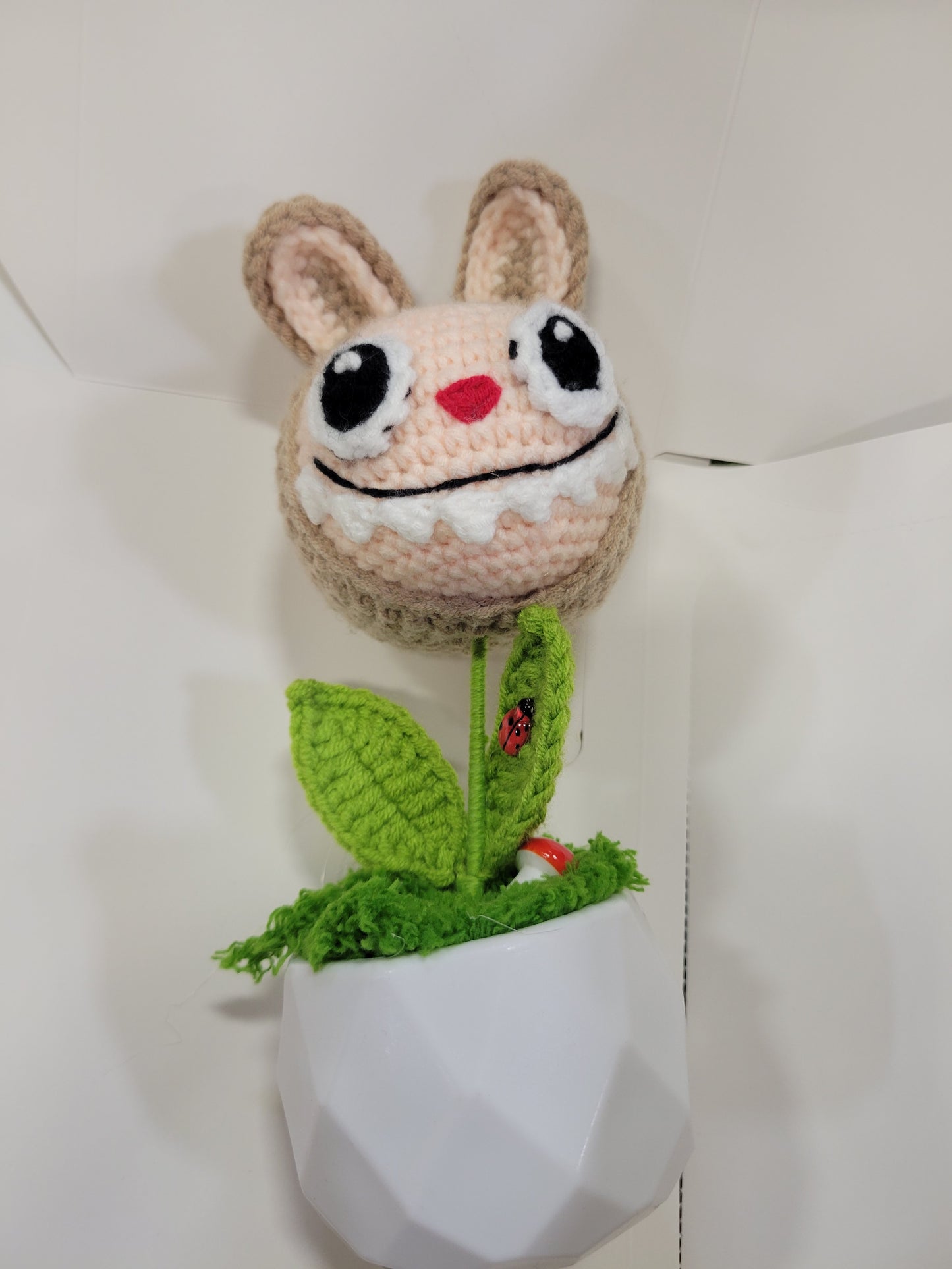 Beige Labubu Pot with Lavender Flower