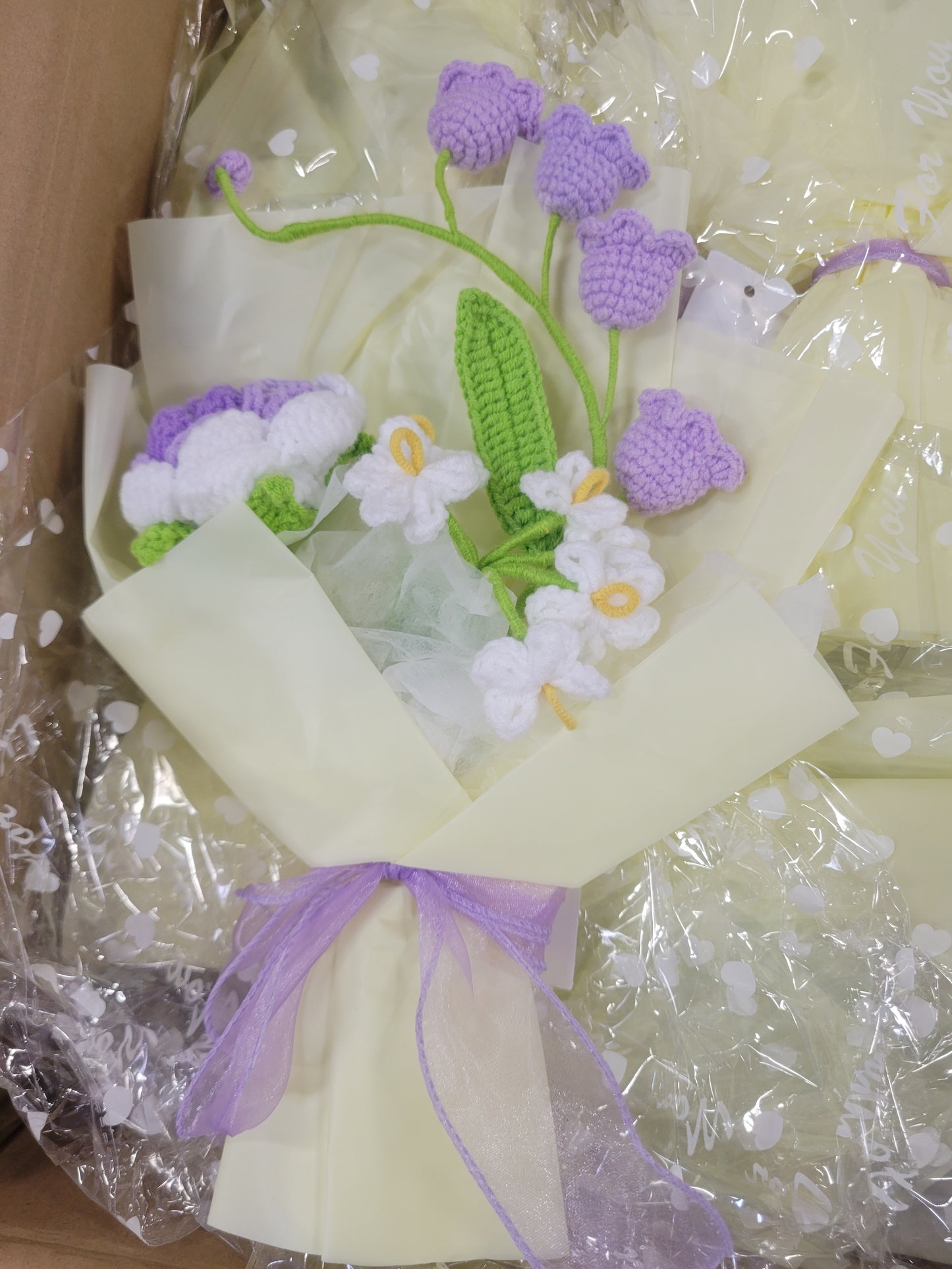 Beige Bouquet Purple White Flowers 1