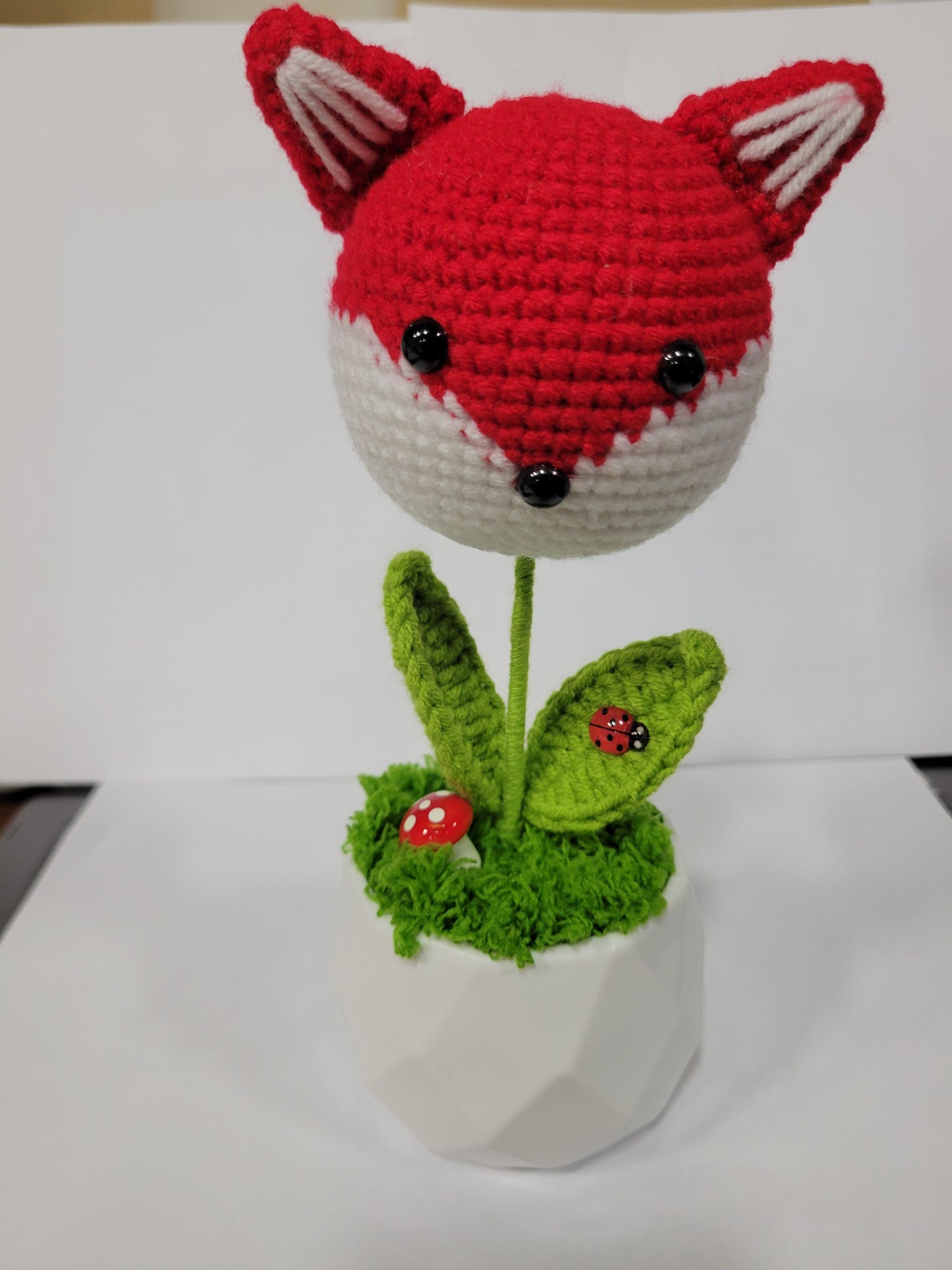 Red Fox Crochet Flower Pot