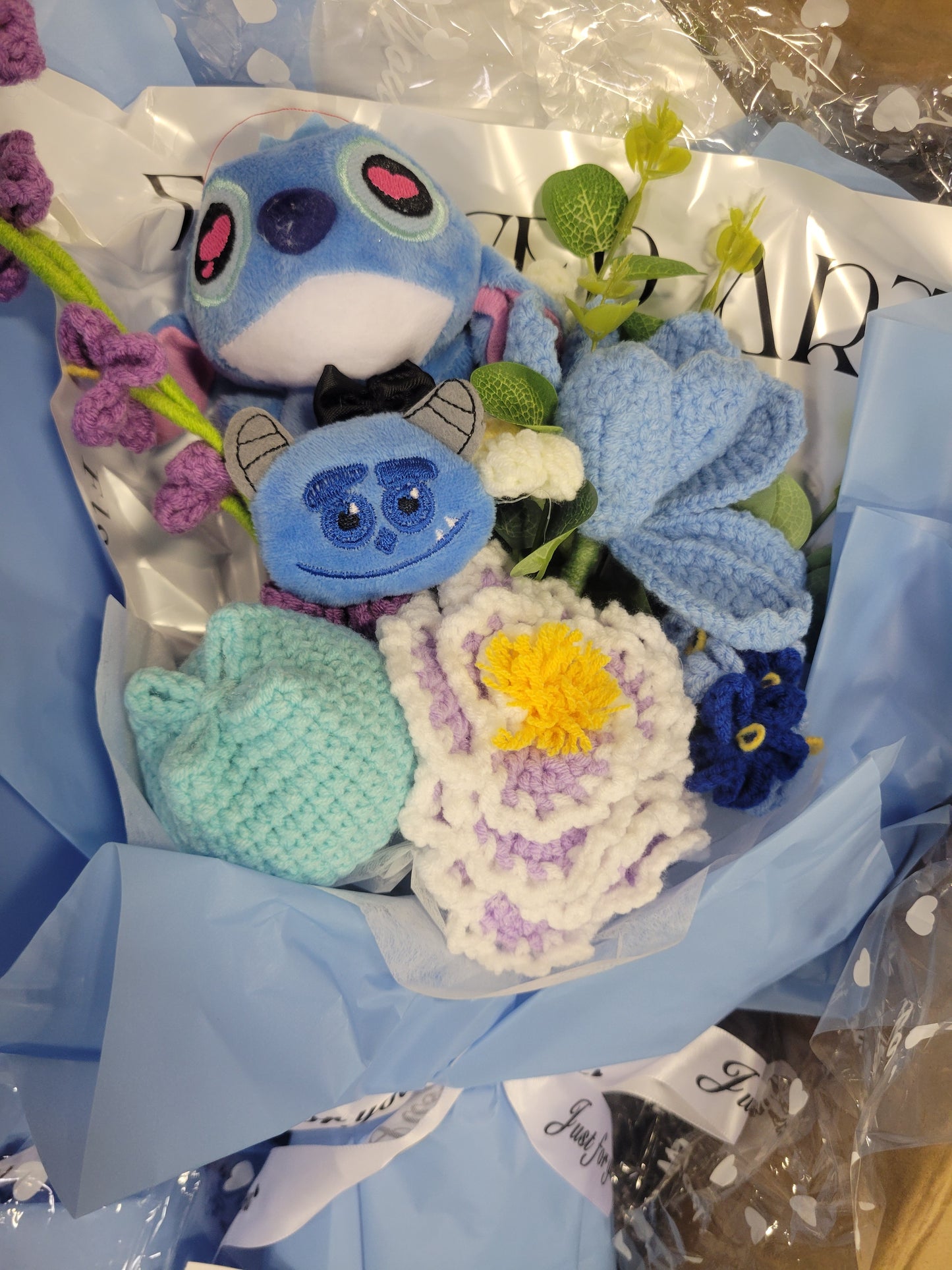 Blue Stitch Bouquet with Blue Flowers