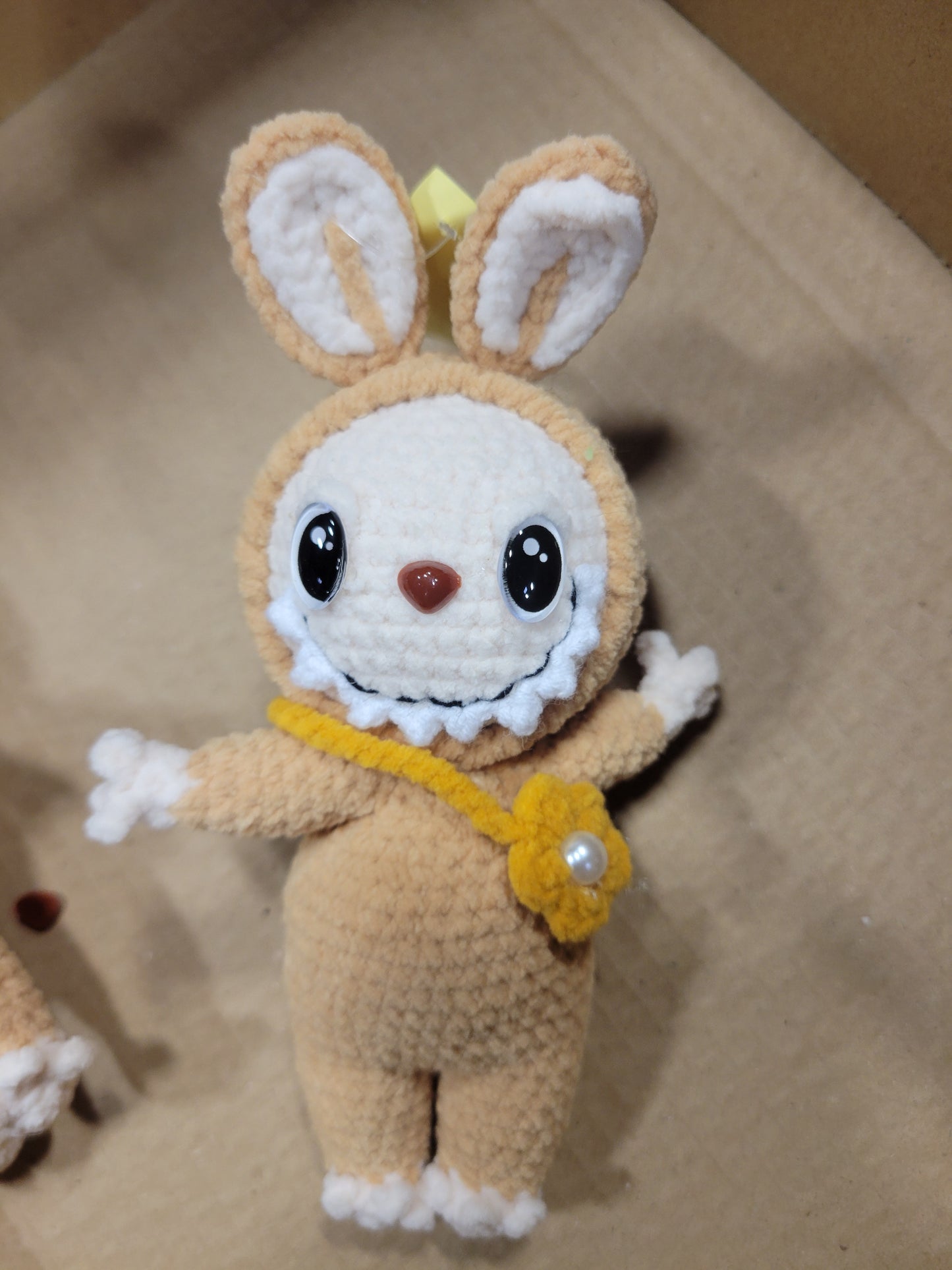 Tan Labubu Doll with Brown Flower