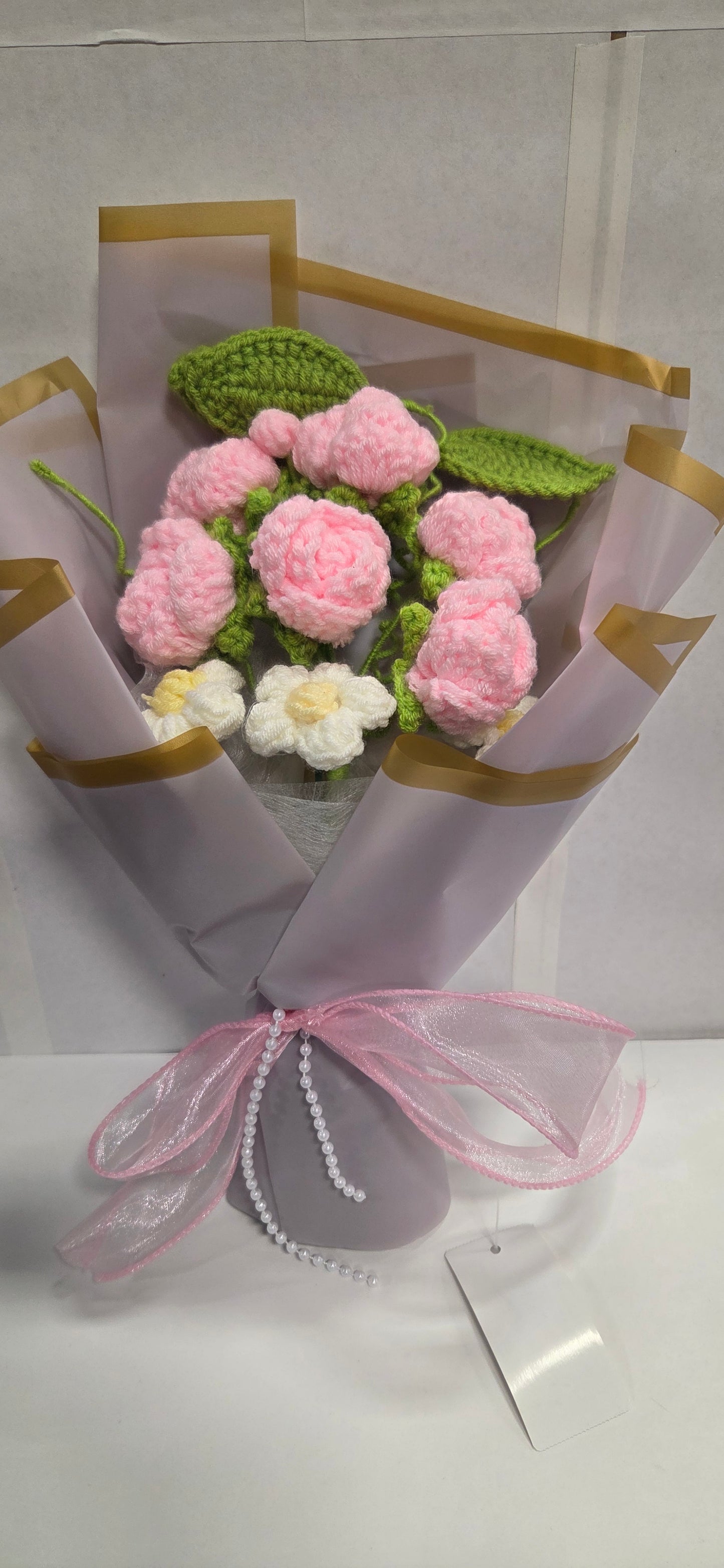 Crochet Pink Rose & White Daisy Tanya Bouquet