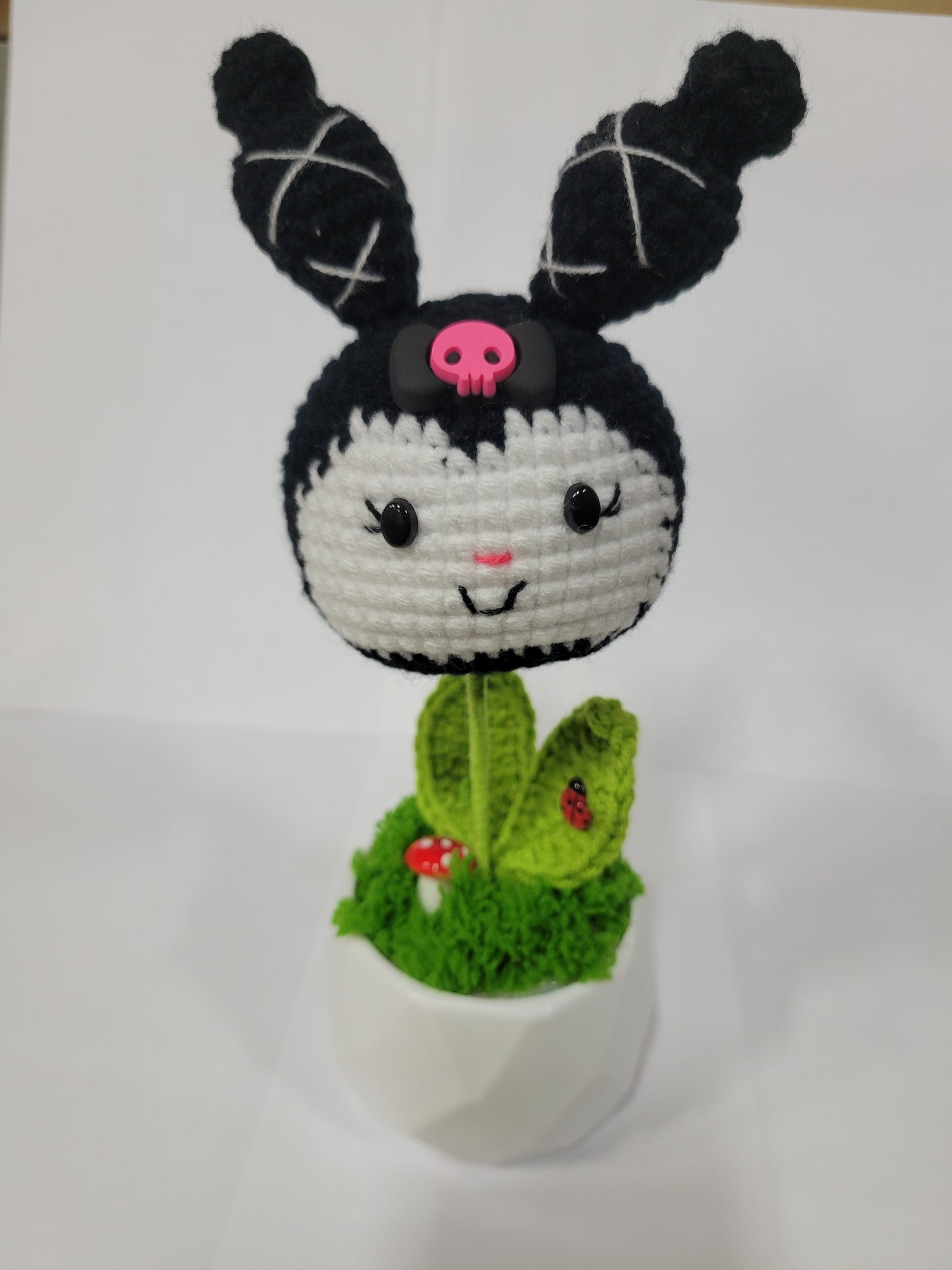 Black Kuromi Crochet Flower Pot