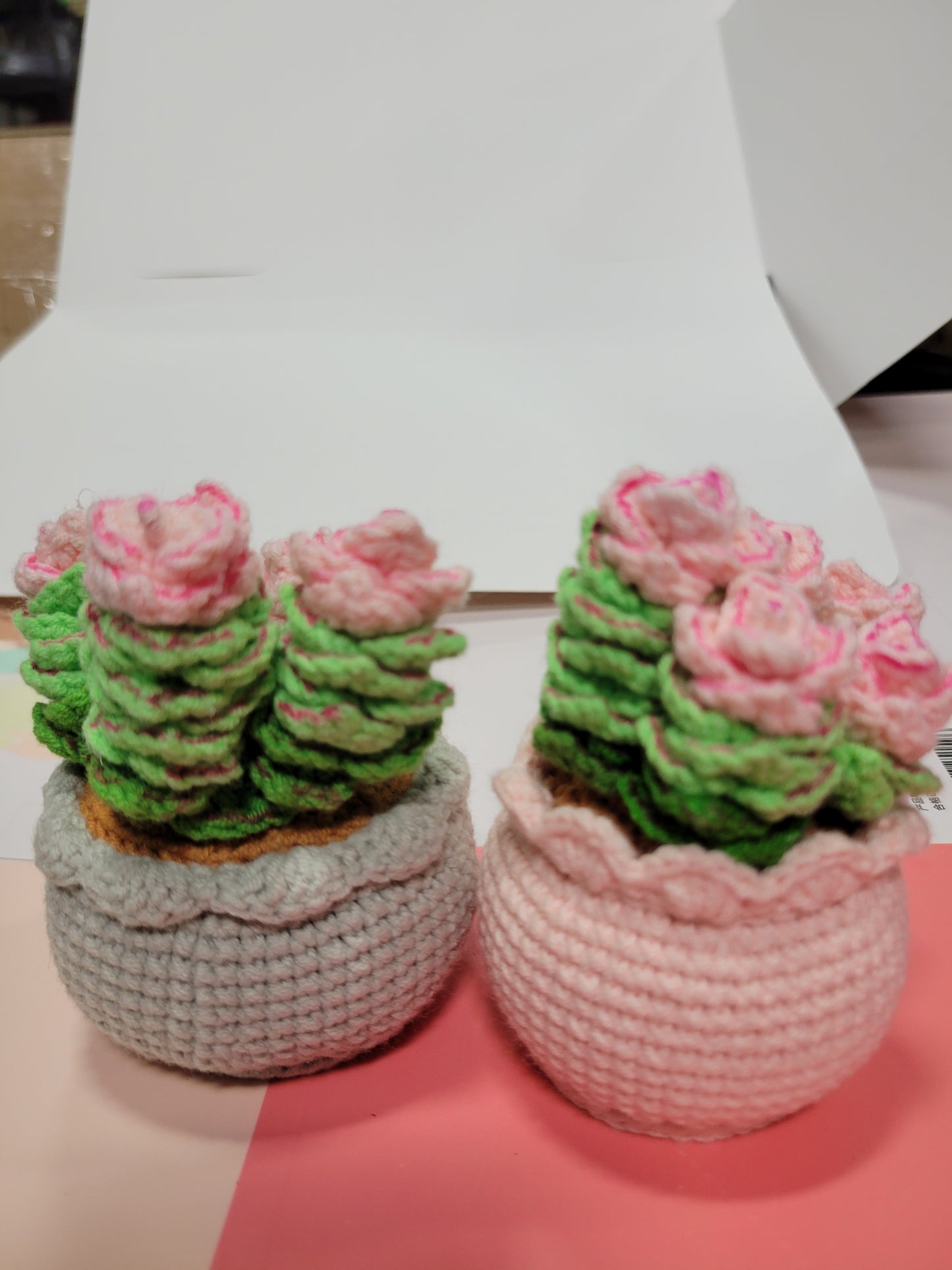 Pink Crochet Flower with Yellow Pot