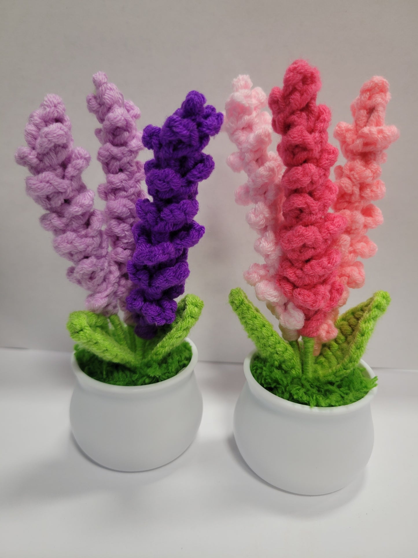 Crochet Flower Pot with 3 Flowers, Purple, Pink, Magenta