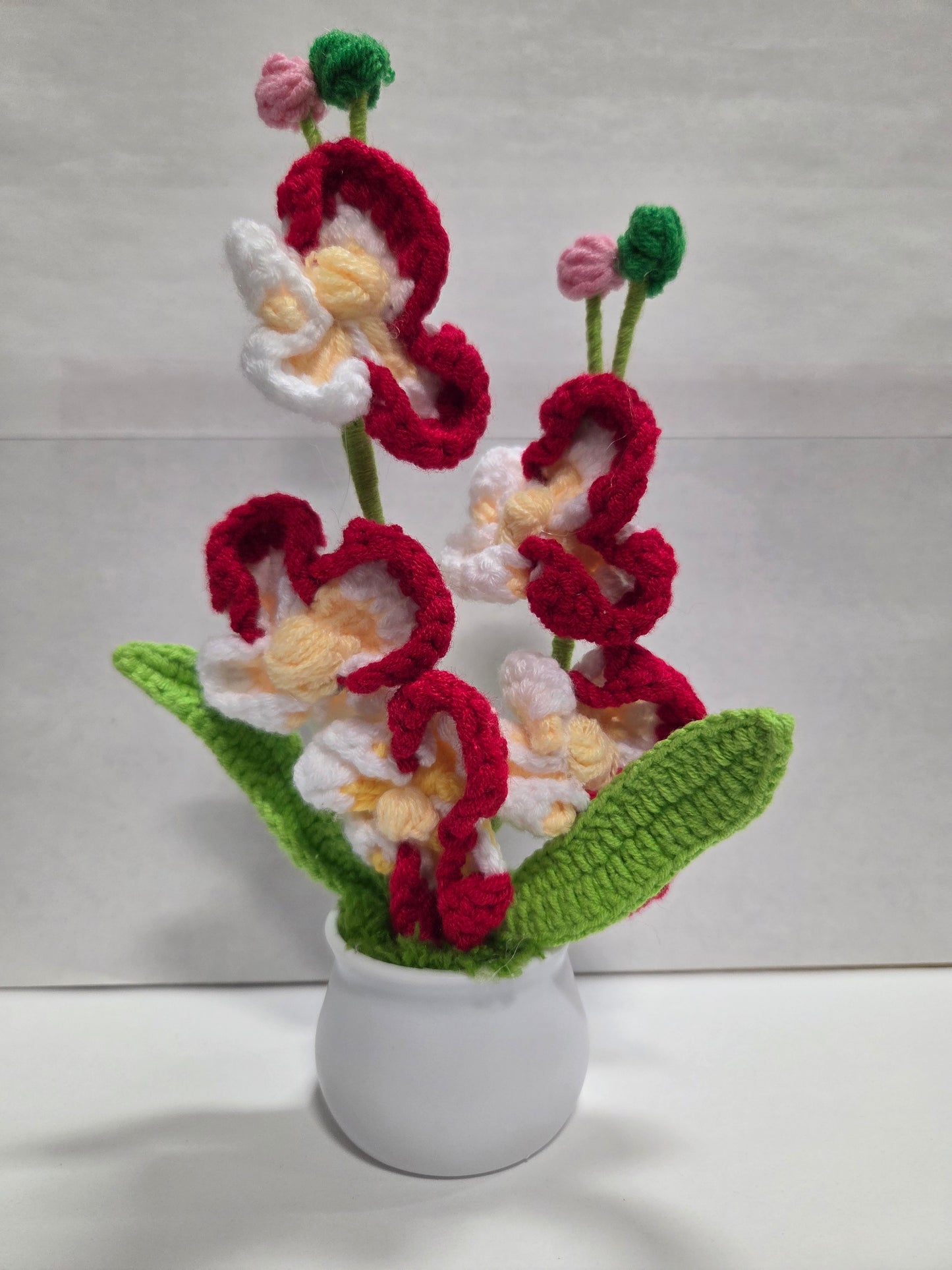 Crochet Red Orchid Pot