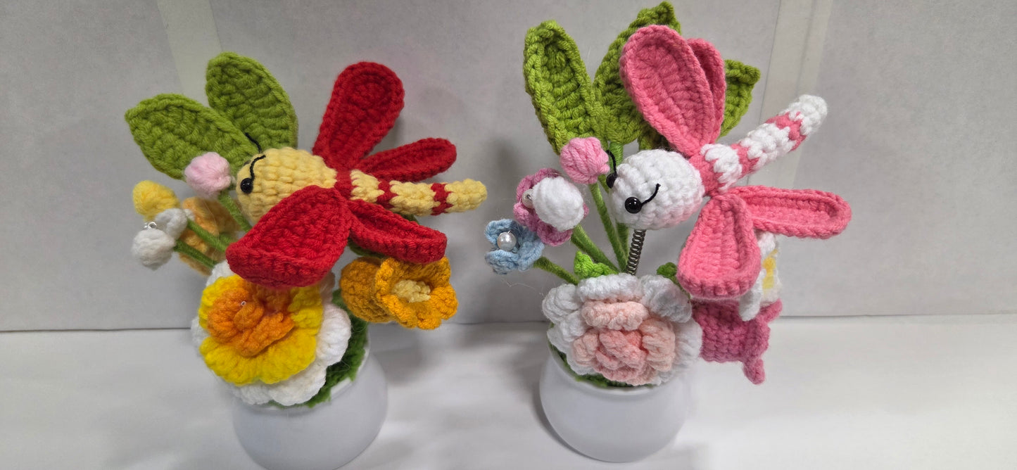 Dragonfly Crochet Flower Pot