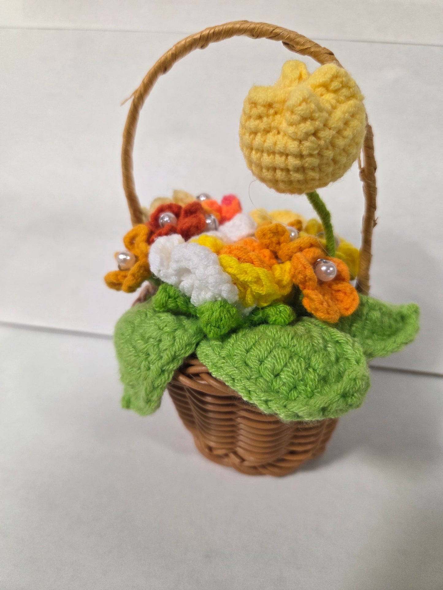 Crochet Flower Basket Yellow