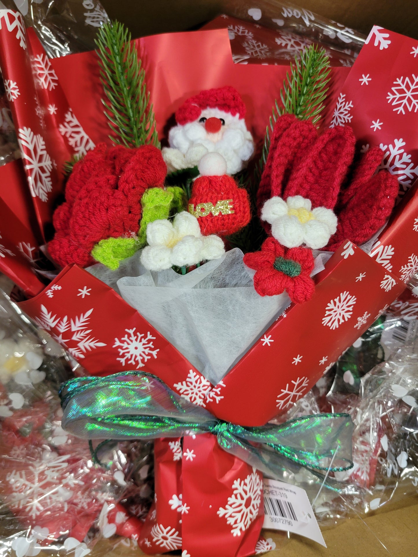 Crochet Christmas Santa Bouquet Red Wrap