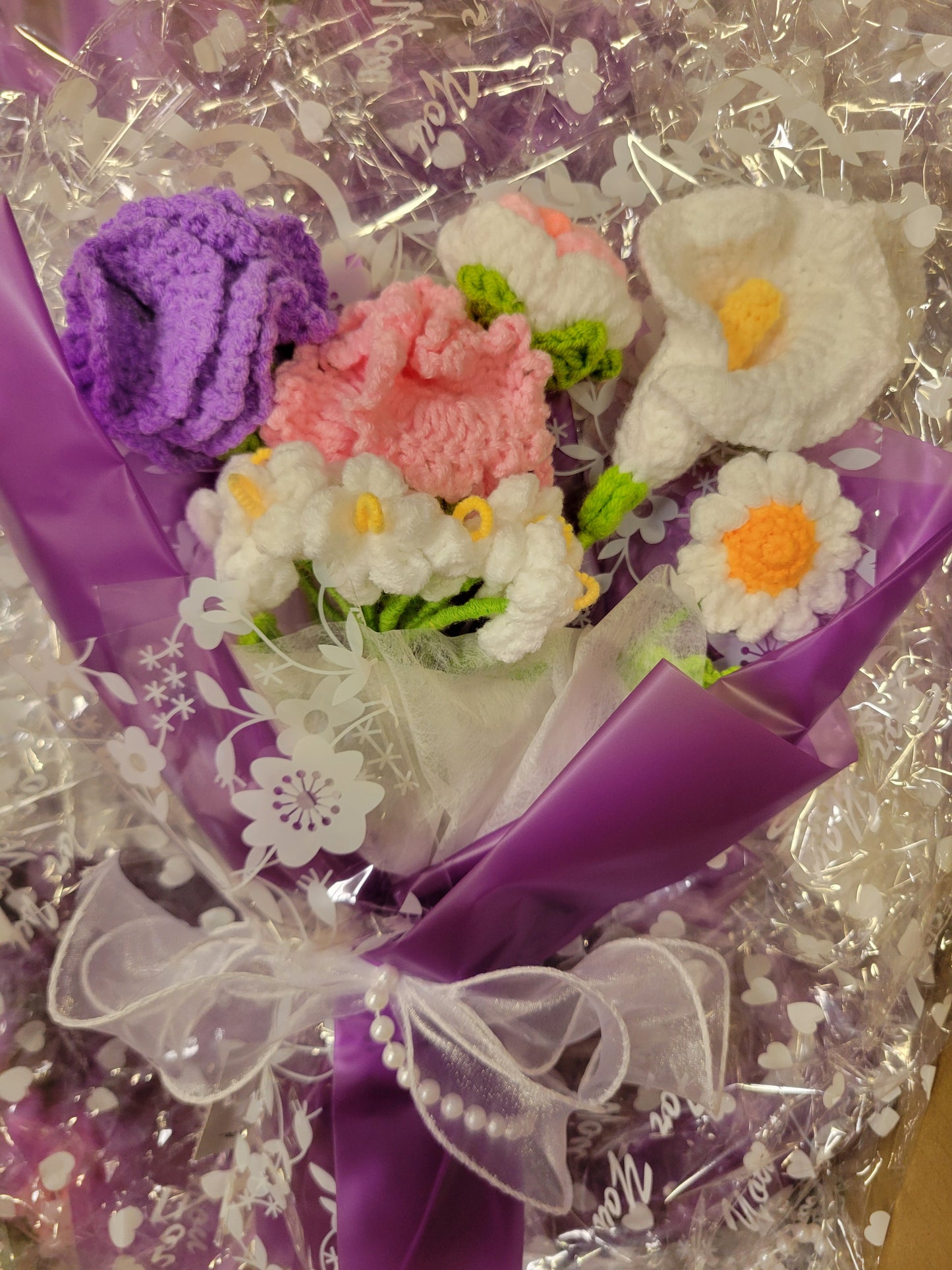 Lavender Tanya Bouquet with Purple and Pink Crochet Tulips