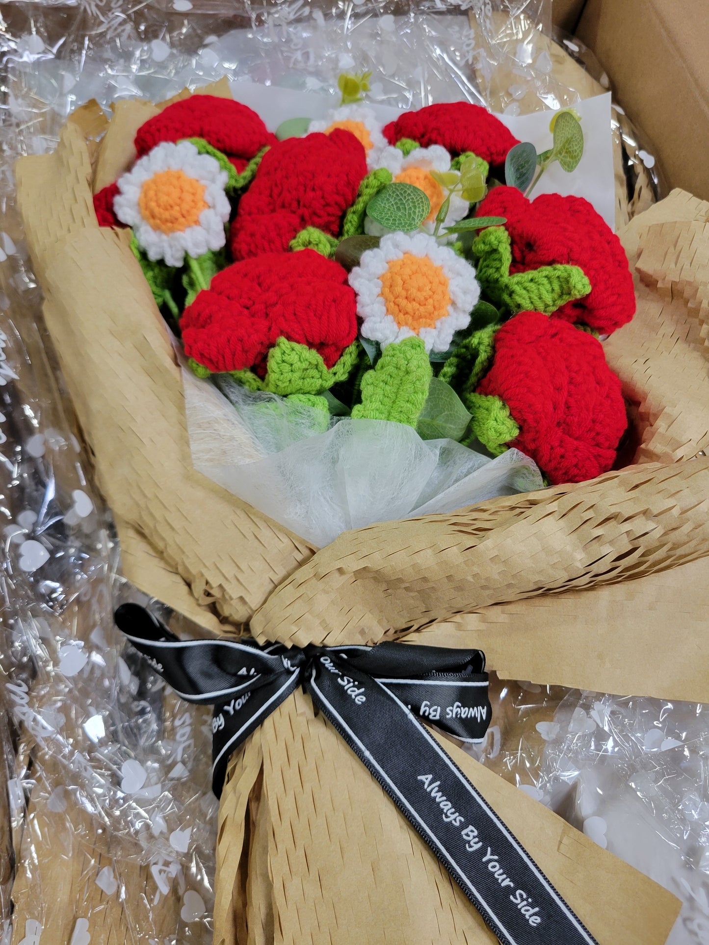 Orange Tanya Bouquet with Red Crochet Roses