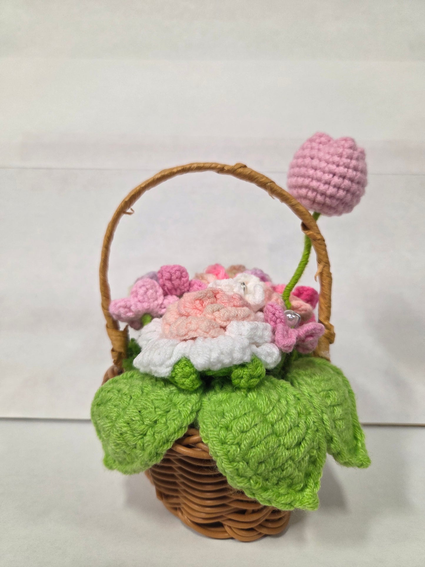 Crochet Flower Basket Pink