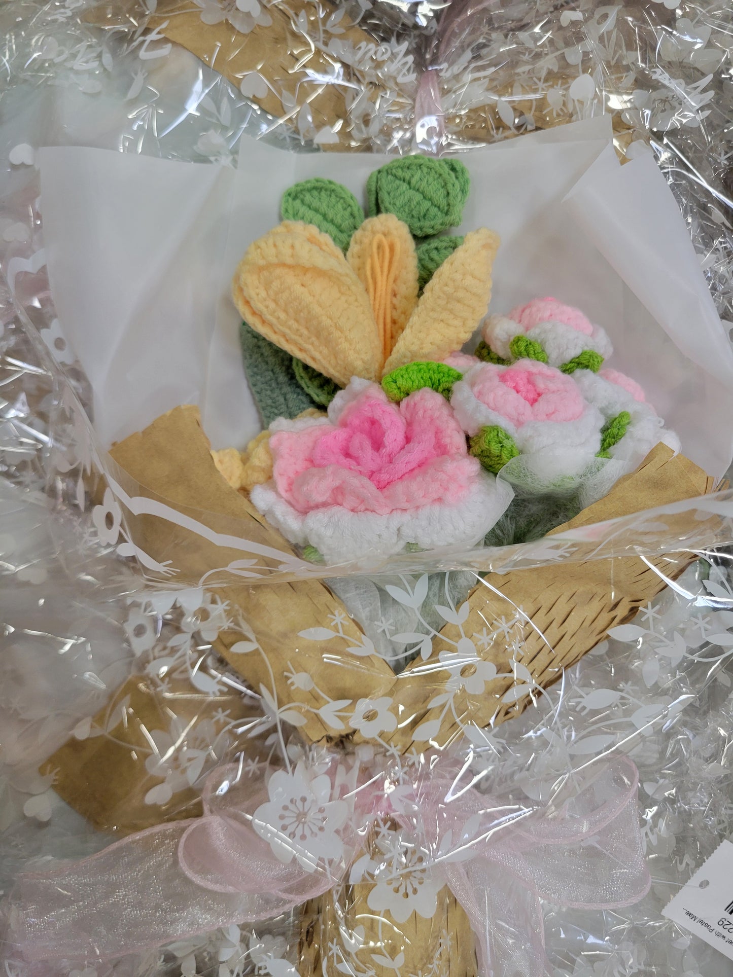 Kraft Tanya Bouquet with a Cream Crochet Rose and Greenery