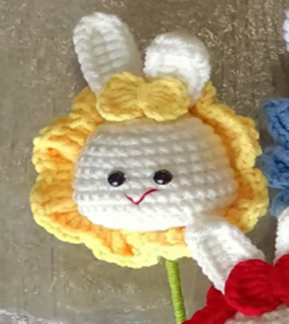 Yellow Crochet Rabbit Doll Toy Single Flower