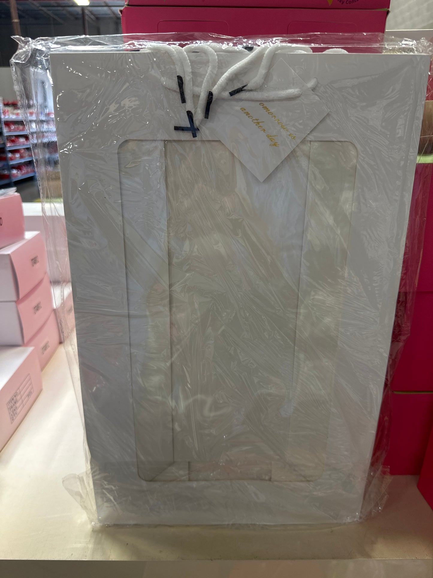 White bags for bouquets