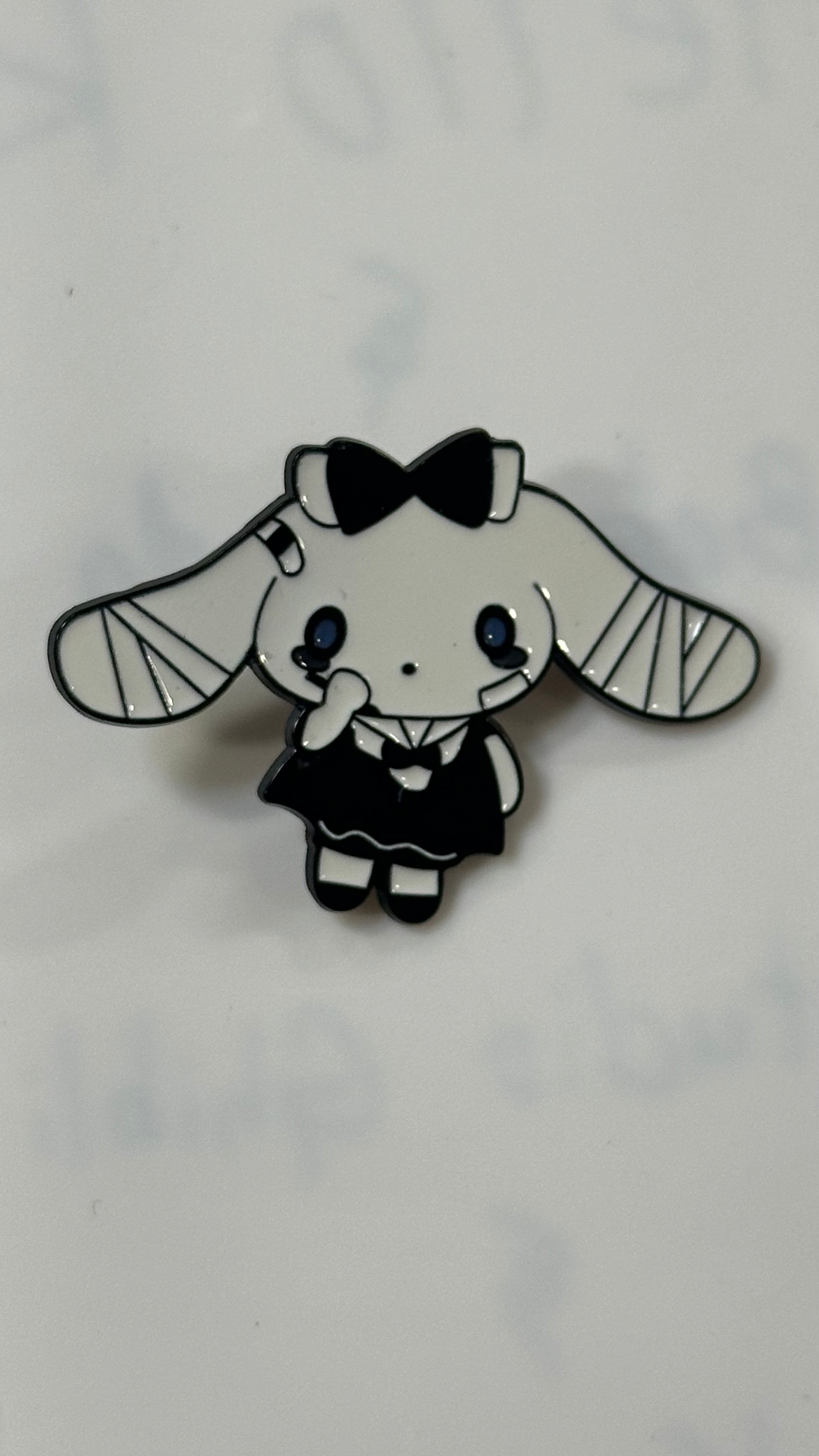 Metal Pin - White Cute Bunny with black clothes