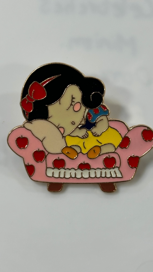 Metal Pin - Black Hair Cute Little Girl Sleeping On the Couch
