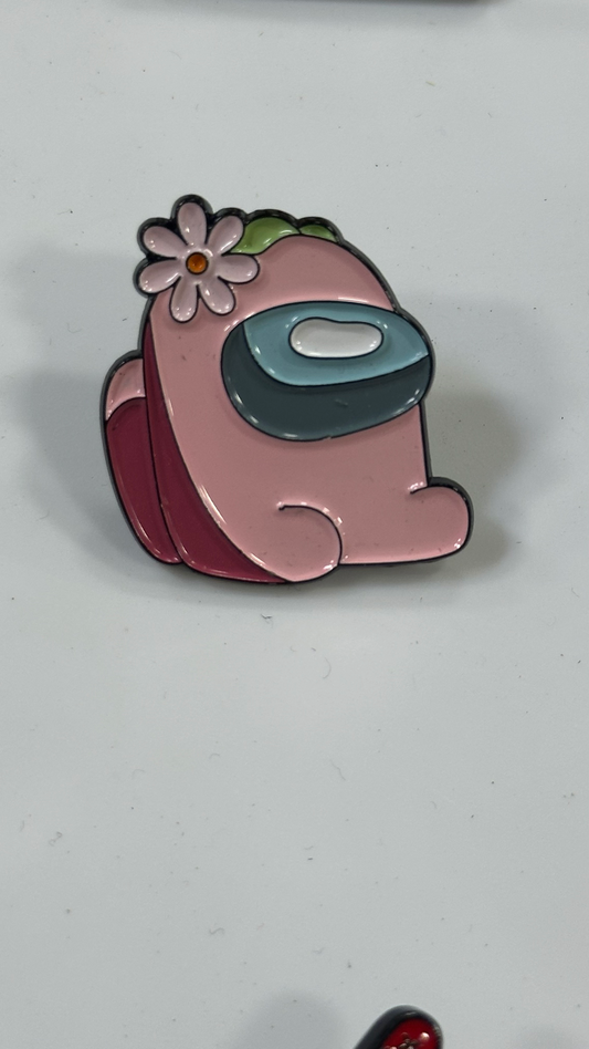 Metal Pin - Pink Amoung Us Character