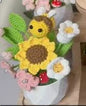 White Pot With Yellow Honey bee and crochet sunflower