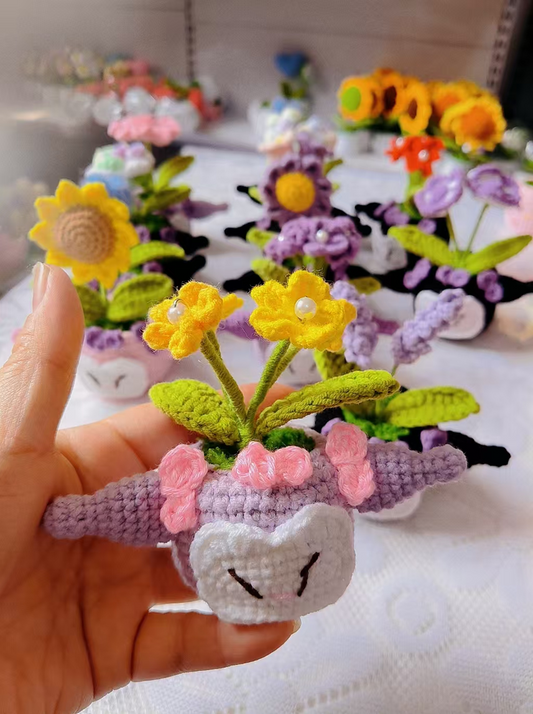 Flower Pot Purple Cow With Pink Flowers