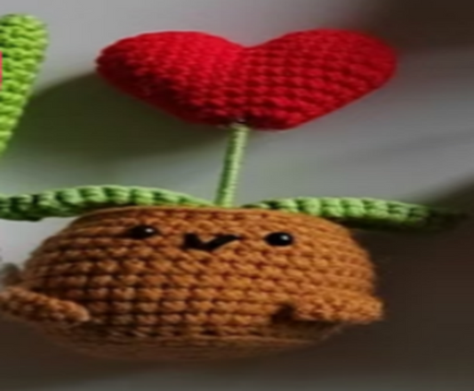 Brown Crochet animal Pot, With Red heart flower