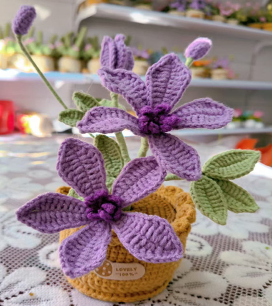 Purple Lily Crochet Flower Pot