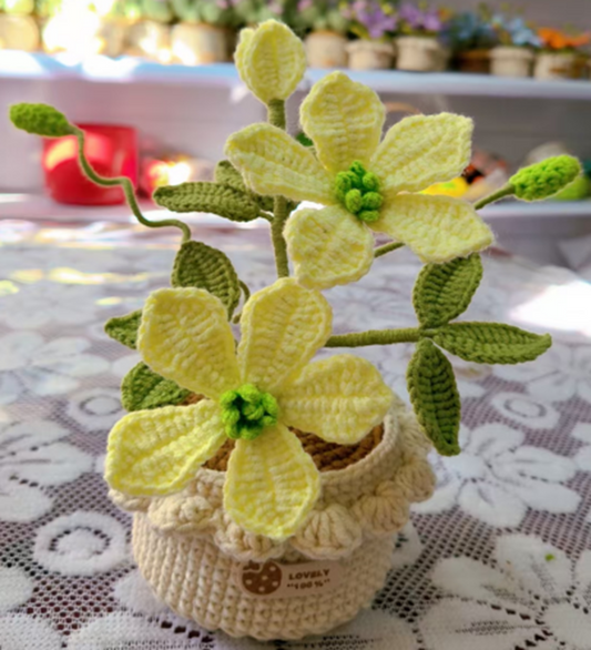 Yellow Lily Crochet Flower Pot