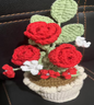 Red Rose Crochet Flower Cream Pot