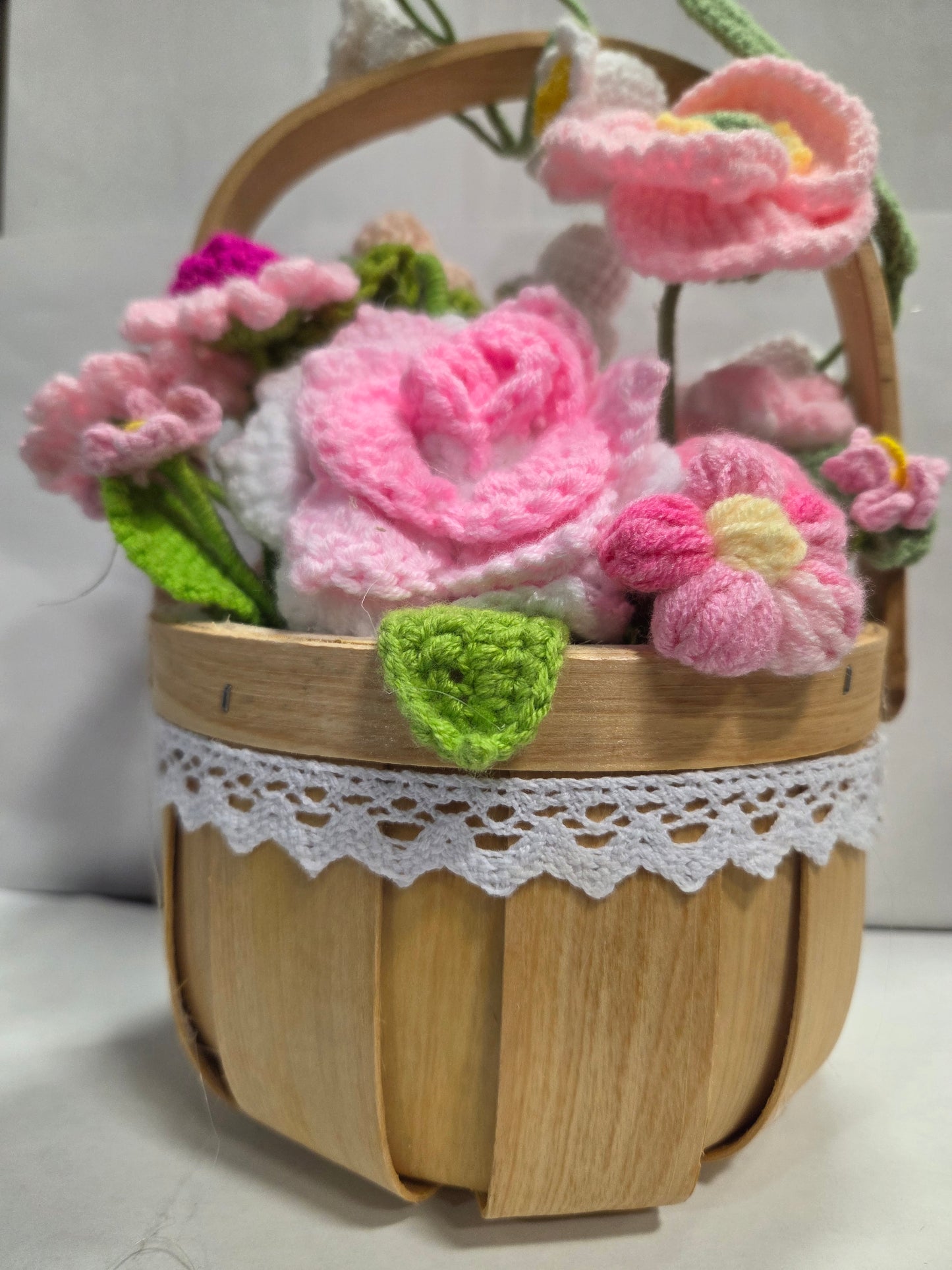 Pink Crochet Flower Basket