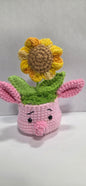 Crochet Piglet Flower Pots with Flowers